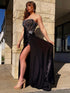 Black A Line Strapless Beaded Prom Dress