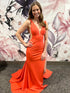 Orange Mermaid Deep V Neck Long Prom Dress