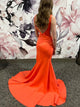 Orange Mermaid Deep V Neck Long Prom Dress