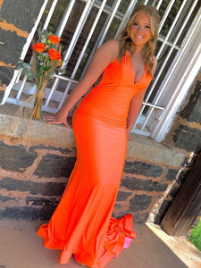 Orange Mermaid Halter Long Prom Dress