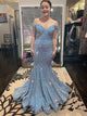 Mermaid Sequin Light Blue Off the Shoulder Long Prom Dress