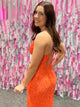 Orange Sheath Halter Sparkly Long Prom Dress With Slit