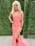 Light Pink Halter Mermaid Long Prom Dress With Appliques