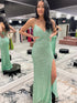 Light Green Halter Cut Out Glitter Sheath Prom Dress