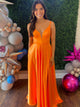 Orange Spaghetti Straps A Line Long Prom Dress With Slit