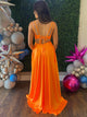 Orange Spaghetti Straps A Line Long Prom Dress With Slit