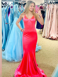 Pink Spaghetti Straps Mermaid Prom Dress
