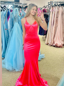 Pink Spaghetti Straps Mermaid Prom Dress