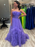 Purple Strapless A Line Tulle Long Prom Dress