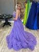 Purple Strapless A Line Tulle Long Prom Dress
