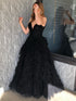 Black Spaghetti Straps A Line Tulle Long Prom Dress