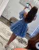 Blue A Line Off the Shoulder Homecoming Dress