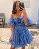 Blue A Line Off the Shoulder Homecoming Dress