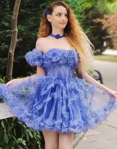 Blue A Line Off the Shoulder Homecoming Dress