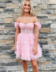 Off the Shoulder Glitter A Line Cute Homecoming Dress with Feathers