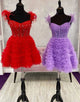 Off the Shoulder Glitter A Line Cute Homecoming Dress with Feathers