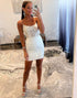 White Spaghetti Straps Bodycon Mini Homecoming Dress