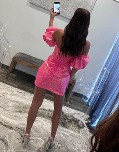 Hot Pink Sheath Sweetheart Sequins Homecoming Dress