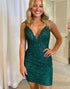 Dark Green Glitter Tight Homecoming Dress with Appliques