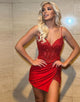 Red Sparkly Spaghetti Straps Corset Homecoming Dress