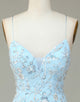 Sparkly Blue Sequins Beaded Flowers Tight Short Homecoming Dress