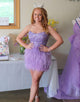 Light Purple Sweetheart Sequins Homecoming Dress With Feathers