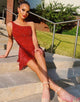 Red One Shoulder Glitter Homecoming Dress With Tassels