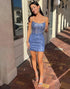 Grey Blue Spaghetti Straps Sparkly Homecoming Dress
