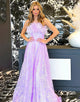 Strapless Light Purple Long Prom Dress With Feathers