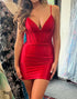 Simple Red Corset Tight Satin Homecoming Dress