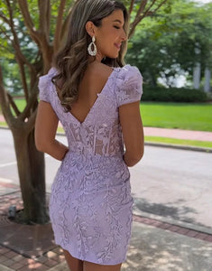 Lavender Tight Homecoming Dress with Appliques
