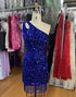 Sequins Royal Blue One Shoulder Sheath Homecoming Dress