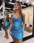 Blue Spaghetti Straps Corset Sequin Tight Short Homecoming Dress