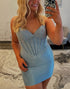 Strapless Grey Blue Beaded Bodycon Short Homecoming Dress