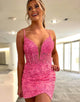 Hot Pink Tight Corset Homecoming Dress with Appliques