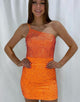 Orange One Shoulder Glitter Tight Homecoming Dress with Beaded