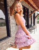 Pink Printed A Line Cute Homecoming Dress with Pleated