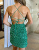 Green Lace-Up Short Sequin Homecoming Dress
