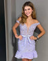 Lavender Off The Shoulder Corset Homecoming Dress with Appliques