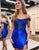 Off the Shoulder Royal Blue Satin Tight Homecoming Dress with Beading