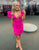 Fuchsia Deep V Neck Open Back Puff Sleeves Short Homecoming Dress