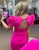 Fuchsia Deep V Neck Open Back Puff Sleeves Short Homecoming Dress