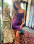 Purple Spaghetti Straps Bodycon Short Homecoming Dress