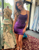 Purple Spaghetti Straps Bodycon Short Homecoming Dress