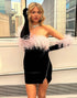Black Strapless Bodycon Short Homecoming Dress With Feathers（Gloves not included）