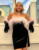 Black Strapless Bodycon Short Homecoming Dress With Feathers（Gloves not included）