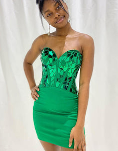 Green Sparkly Corset Sweetheart Tight Mirror Homecoming Dress