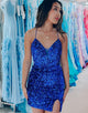 Sparkly Royal Blue Sequins Short Homecoming Dress with Slit