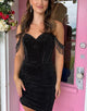 Off the Shoulder Sparkly Black Short Homecoming Dress with Fringes