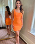 Orange Simple Tight Short Homecoming Dress with Criss Cross Back